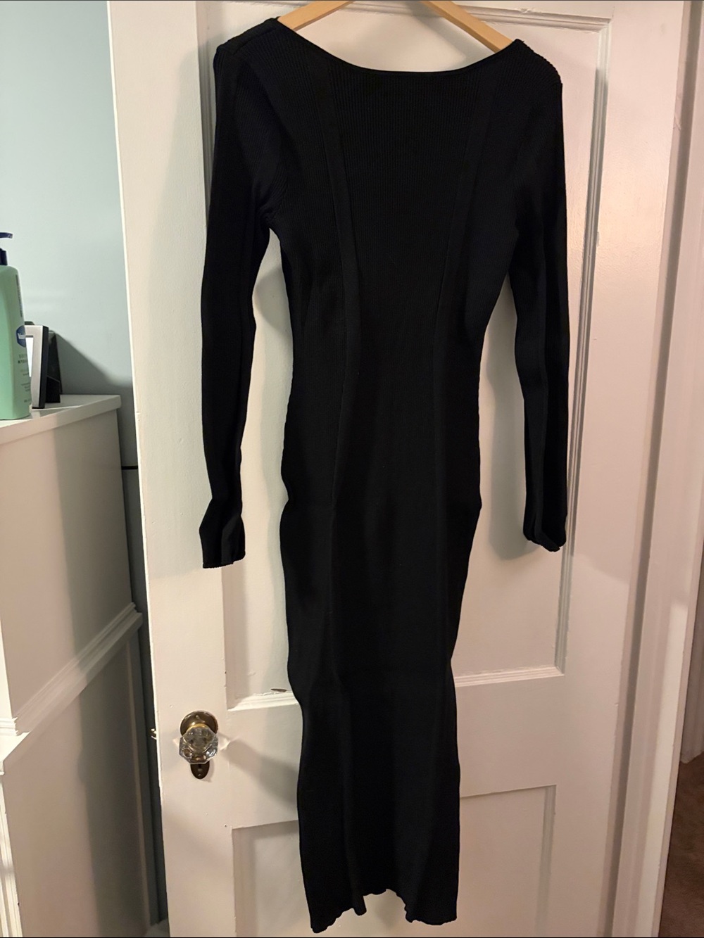 Divided Black Long Sleeve Ribbed Maxi Dress